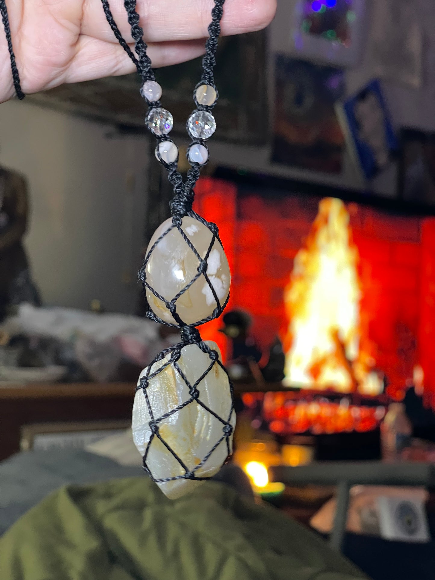 'Goddess Garden' Flower Agate, Clear Quartz, & Moonstone Necklace