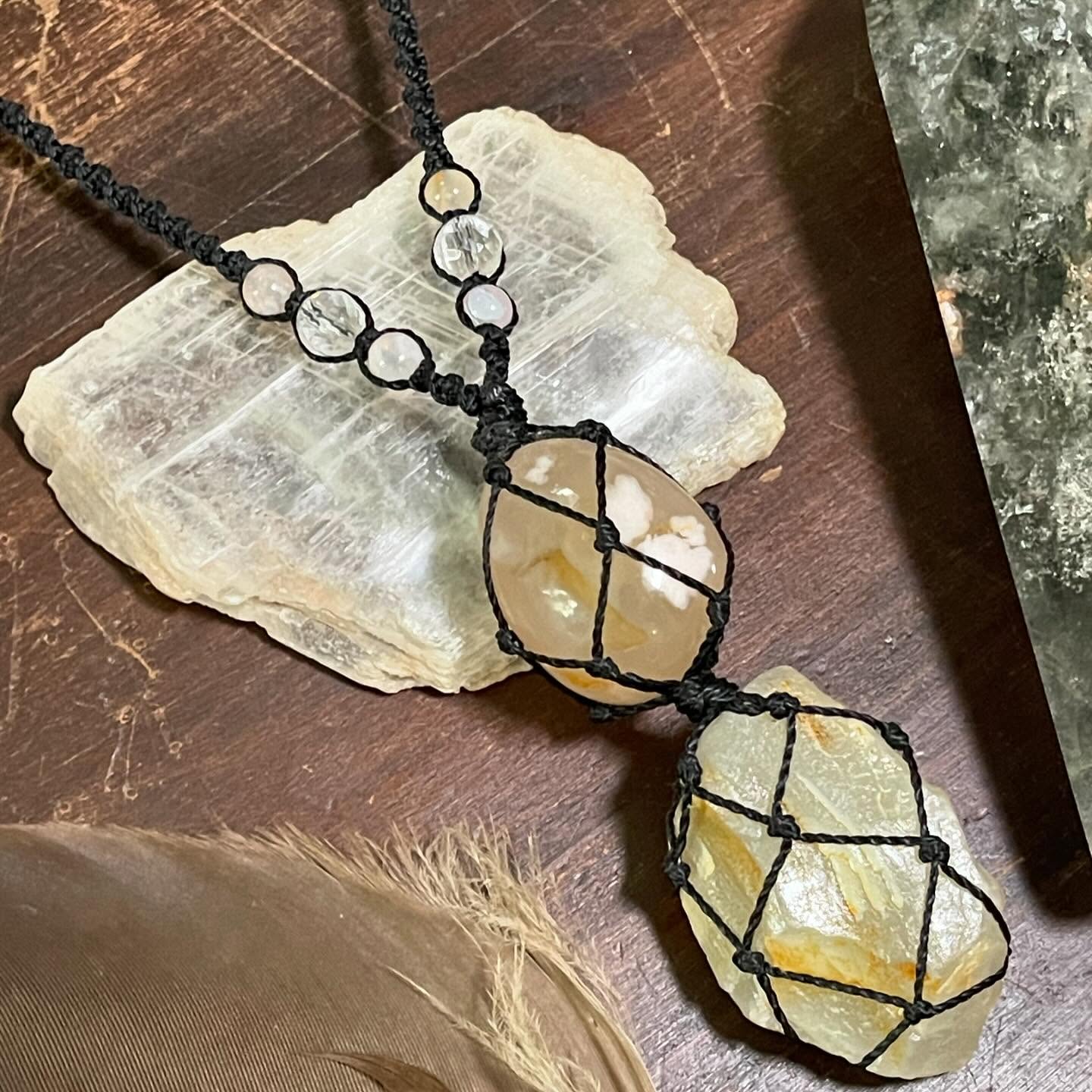 'Goddess Garden' Flower Agate, Clear Quartz, & Moonstone Necklace