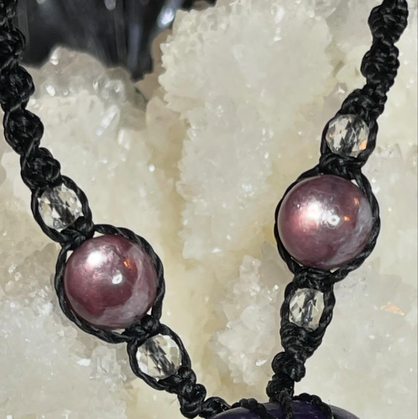 'Dreamseer- The Tranquil Visionary' Chevron Amethyst, Clear Quartz, & Gemmy Lepidolite Necklace