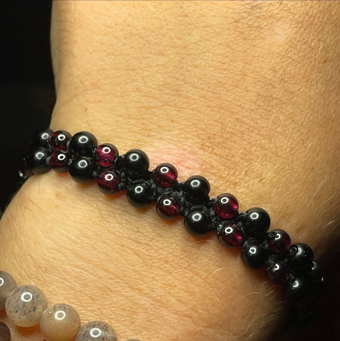 'Dark Phoenix' Obsidian & Garnet Adjustable Bracelet