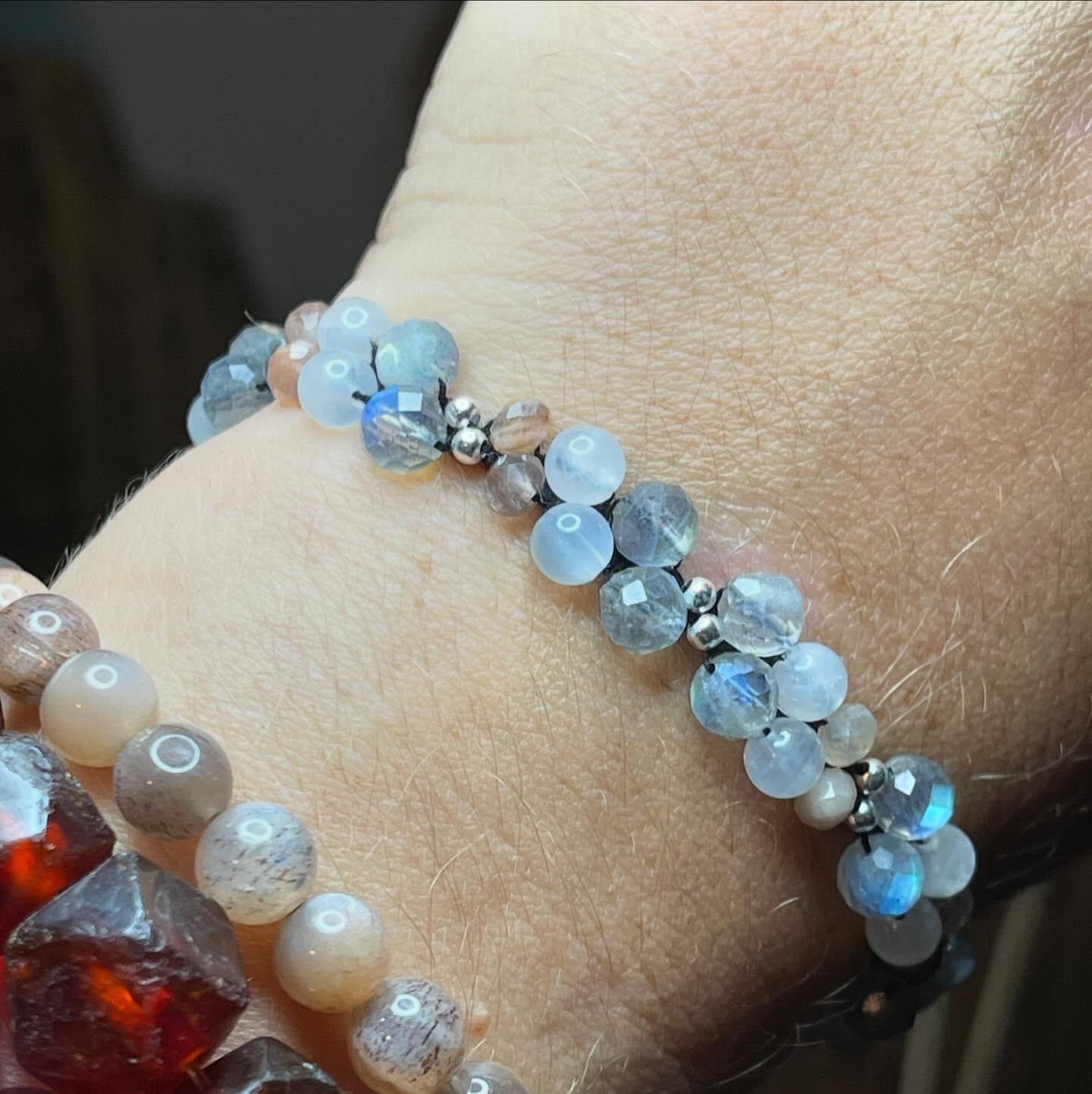'The Celestial Veil' Labradorite, Rainbow Moonstone, & Belomorite Adjustable Bracelet