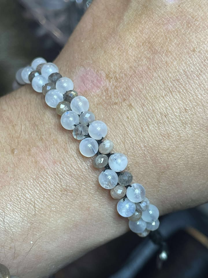 'Lunar Radiance' Rainbow Moonstone & Belomorite Adjustable Bracelet