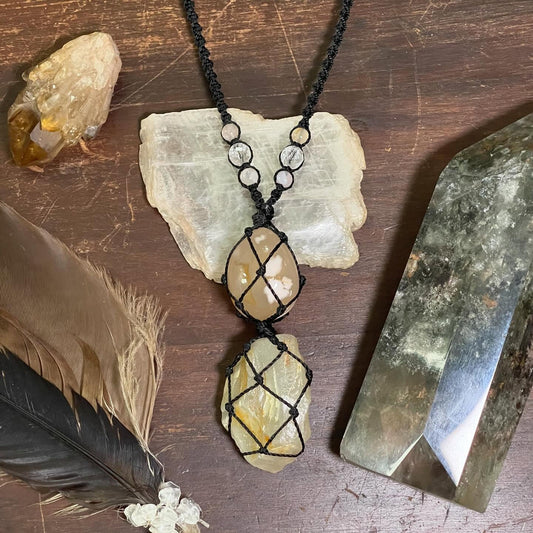 'Goddess Garden' Flower Agate, Clear Quartz, & Moonstone Necklace