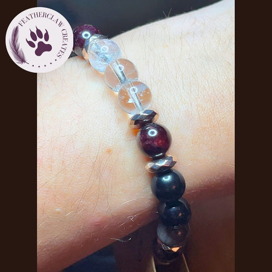 'Heartfire Armor' Obsidian, Rose Gold, Garnet, & Clear Quartz