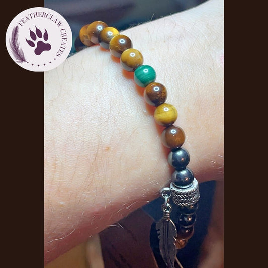 'Grounded Warrior’s Heart' Tiger's Eye, Malachite, & Hematite Bracelet