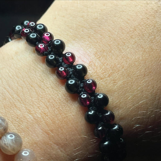 'Dark Phoenix' Obsidian & Garnet Adjustable Bracelet