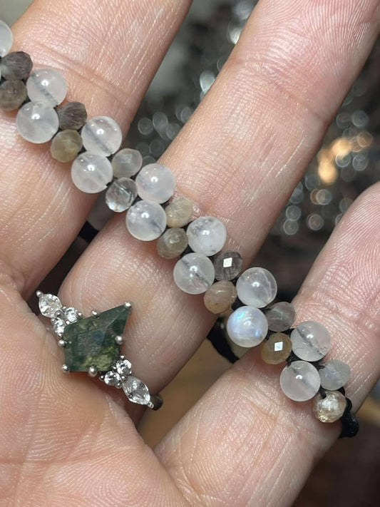'Lunar Radiance' Rainbow Moonstone & Belomorite Adjustable Bracelet